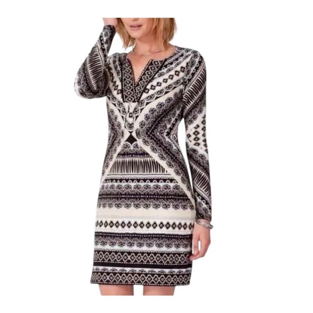 Hale Bob Black and White Long Sleeve Sheath Dress fully lined and NEW